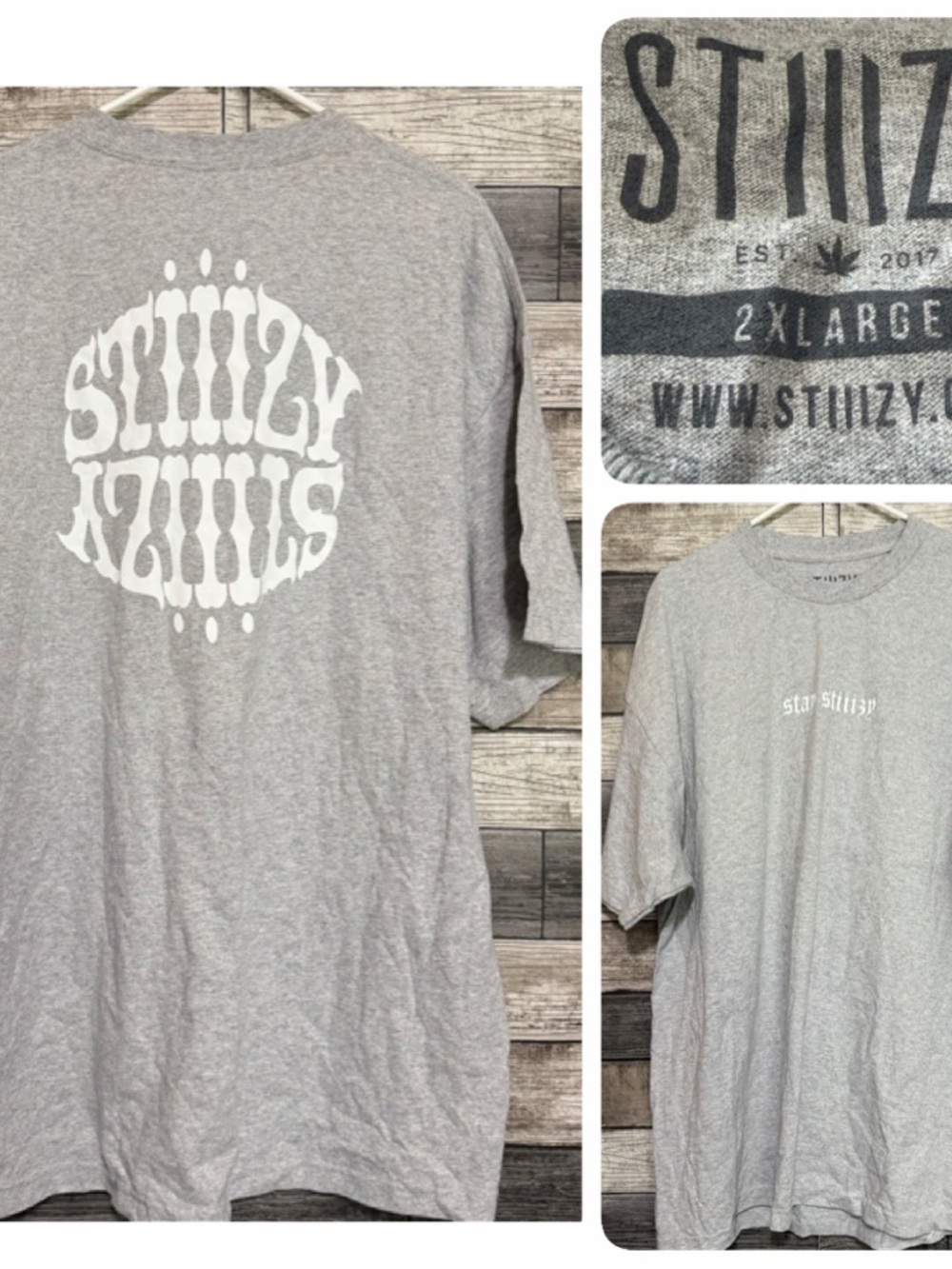 Stiiizy Graphic T-Shirt Men's 2XL Gray White Crewneck Casual